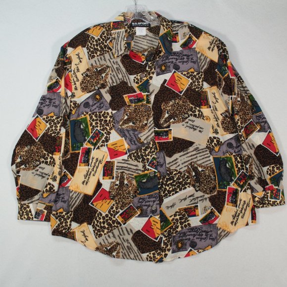 Vintage S. G. Sport Collection Top Women's 1X Busy All Over Print Blouse - Picture 2 of 15